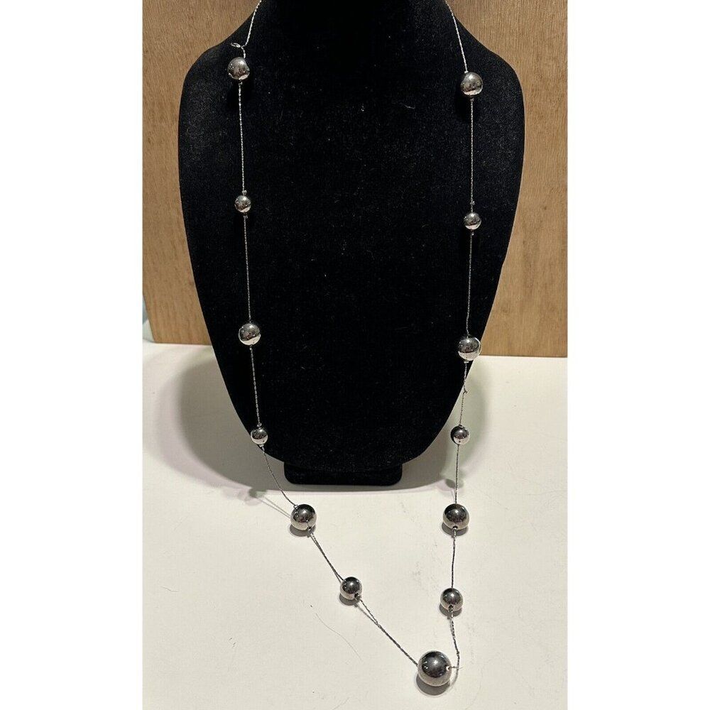 42-45” Hematite Long Statement Chain Beaded Necklace Black Gray  Balls Orbs